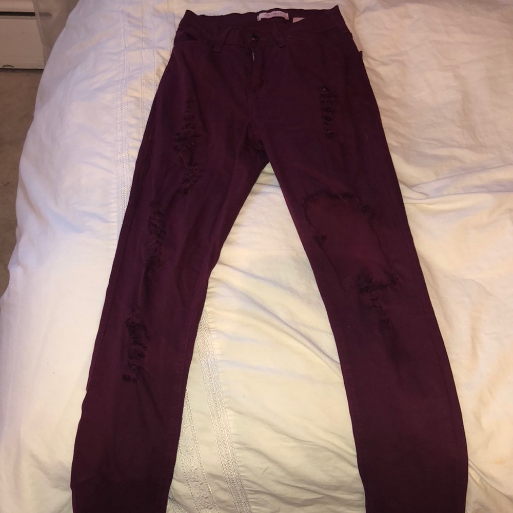 Burgundy Mid rise skinny jeans